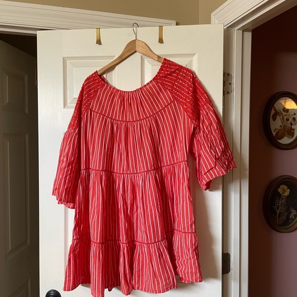 Red/Orange Striped Boho Smocked Tunic Free People XL - Picture 2 of 5